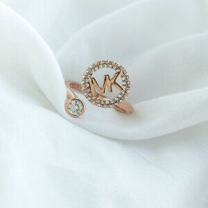 Michael Kors Monogram Logo Crystal Rose Gold open ring size 6 Size 6